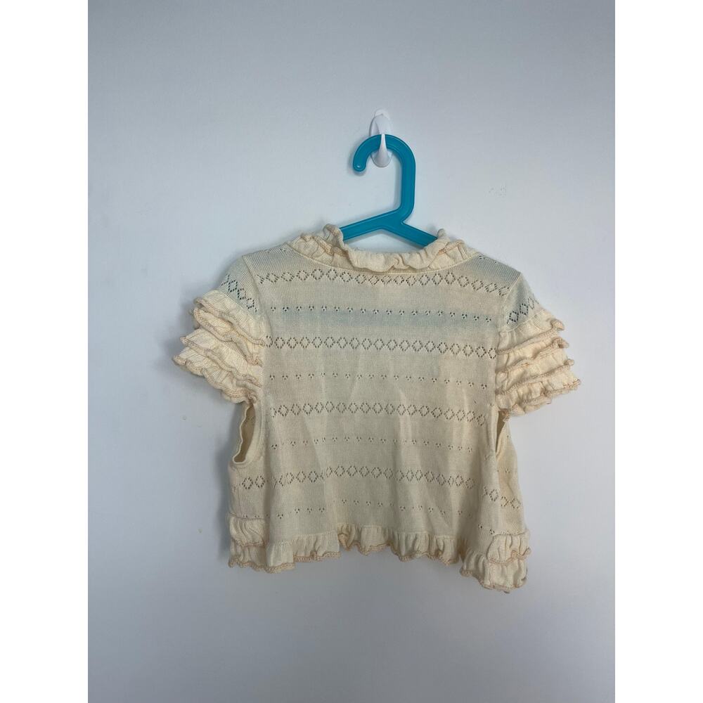 Nanette Lepore Ruffle Knit Shrug Cardigan Women XS Cream Eyelet Cropped Boho - Picture 2 of 8